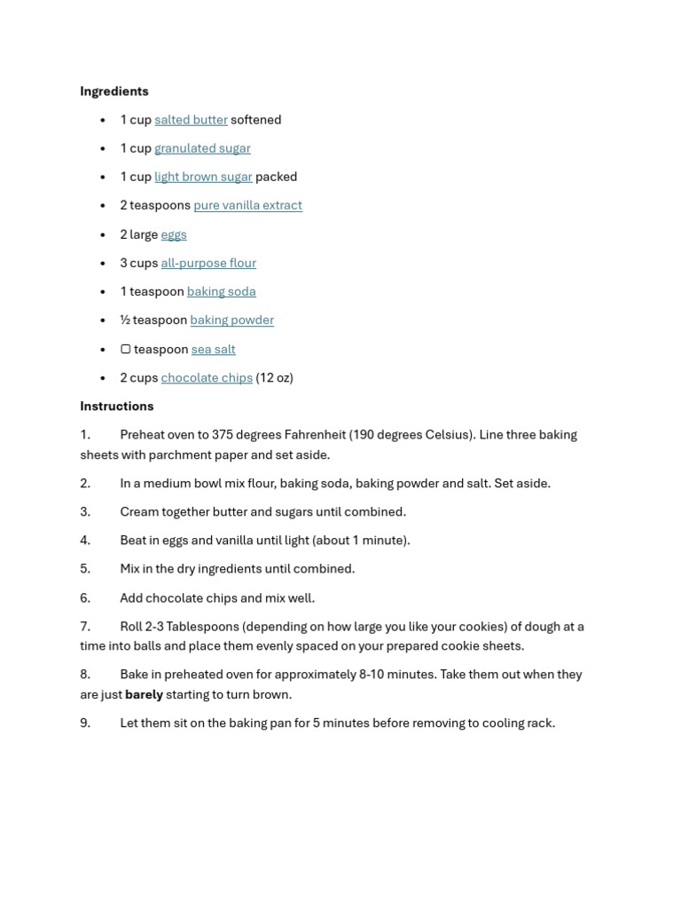 Chocolate Chip Cookies | PDF