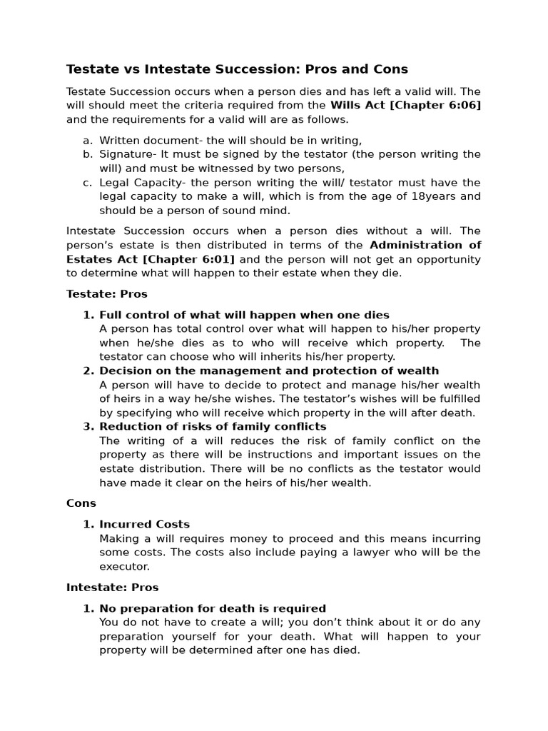 Testate Vs Intestate Succession Article | PDF | Will And Testament ...