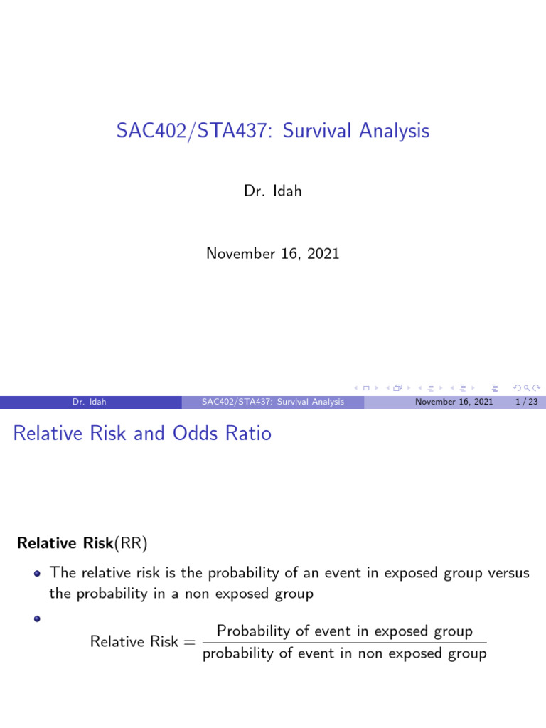 Lesson 5 - Survival Analysis | PDF | Relative Risk | Odds Ratio