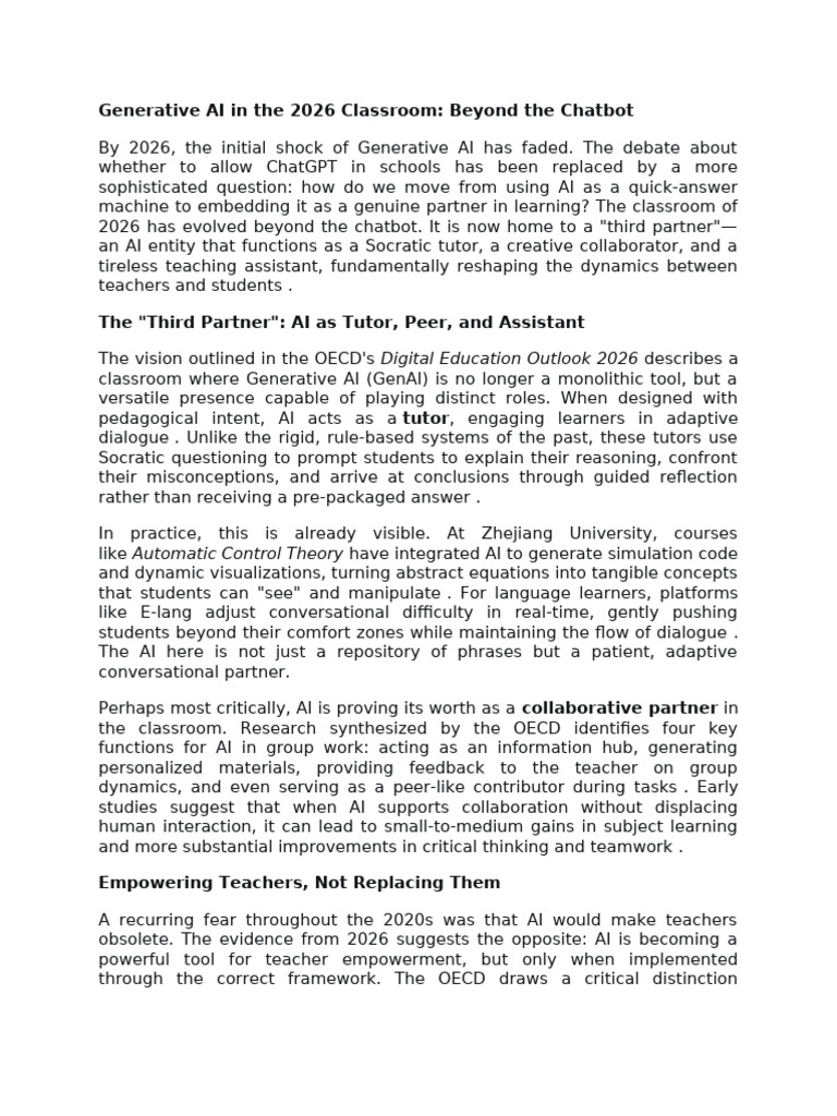 Generative AI in The 2026 Classroom | PDF | Artificial Intelligence ...
