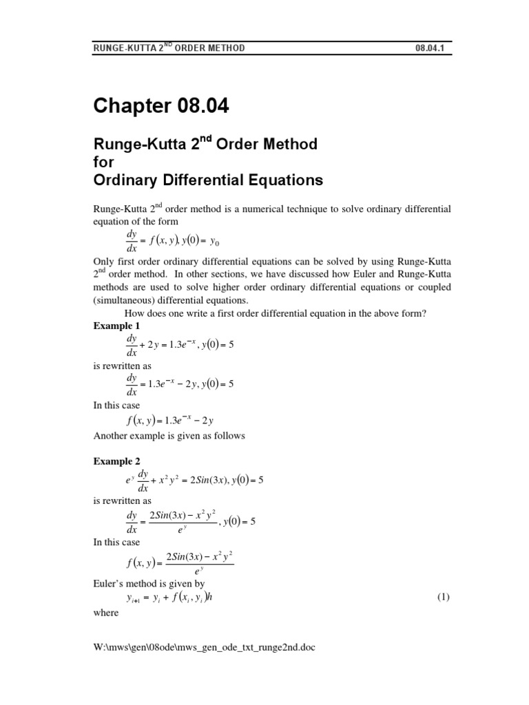08.04 RungeKutta 2nd Order Method for ODE Subtraction Mathematical Concepts