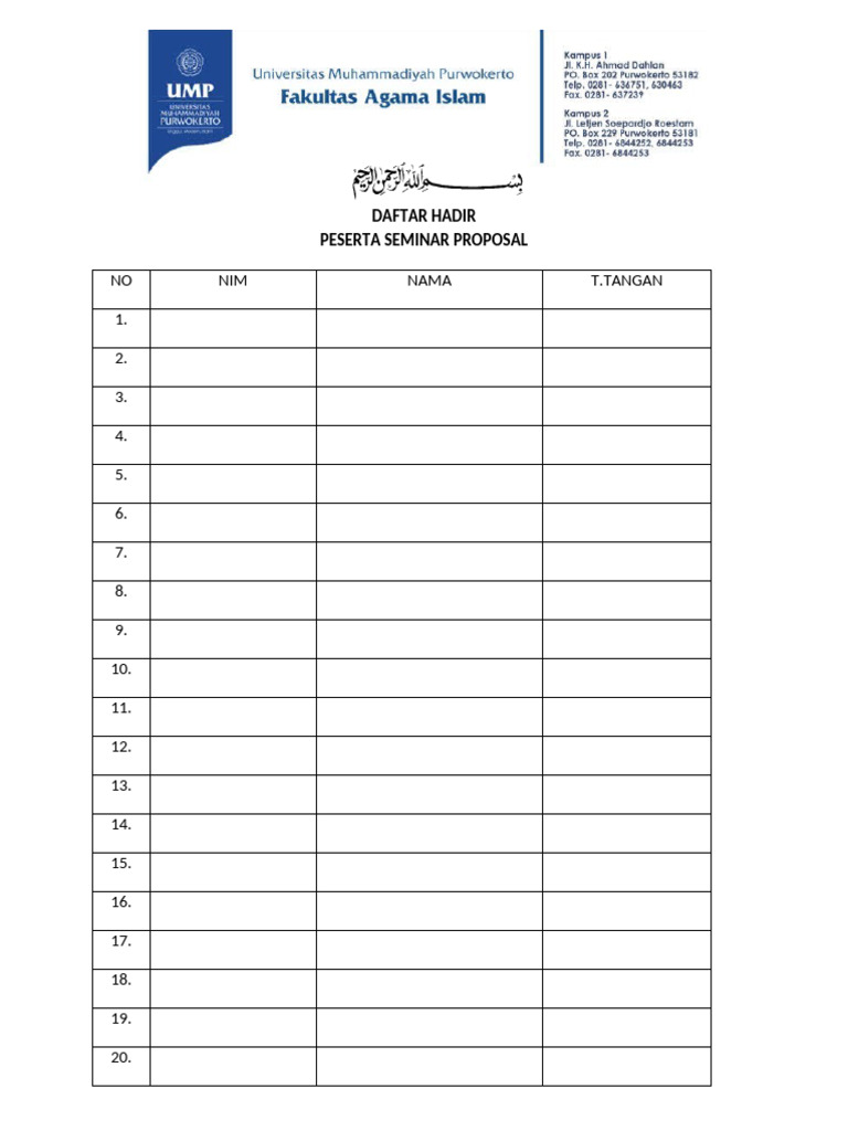 Daftar Hadir Semprop | PDF