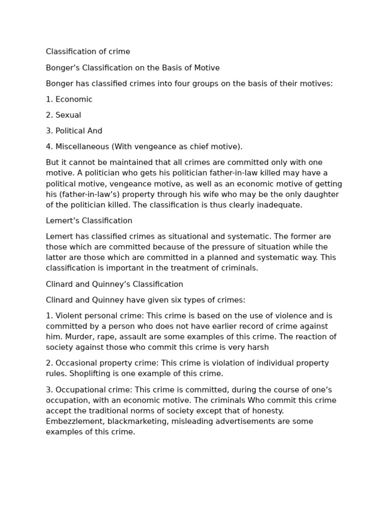 Classification of Crime | PDF | Felony | Crimes