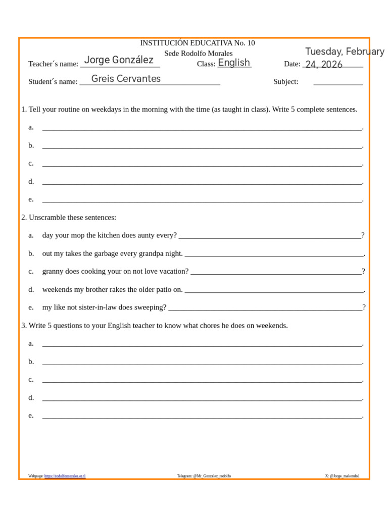 Chores Exercise v3 | PDF