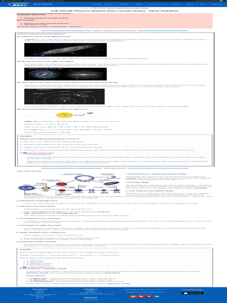 CIE IGCSE Physics (0625) Stars Study Notes | PDF | Stars | Milky Way