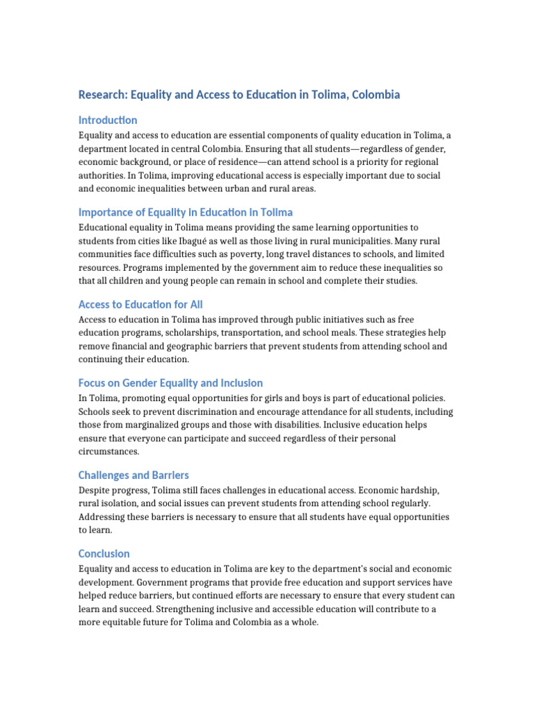 Equality and Access Education Tolima | PDF
