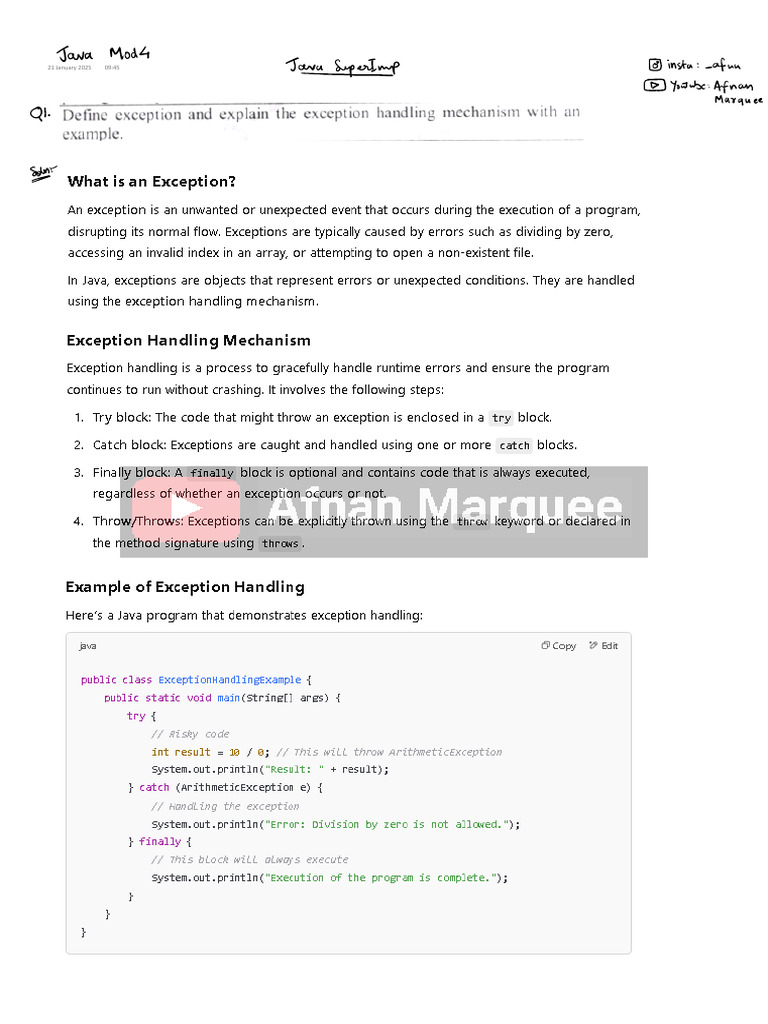 Java m4 Super Imp @afnanmarquee | PDF