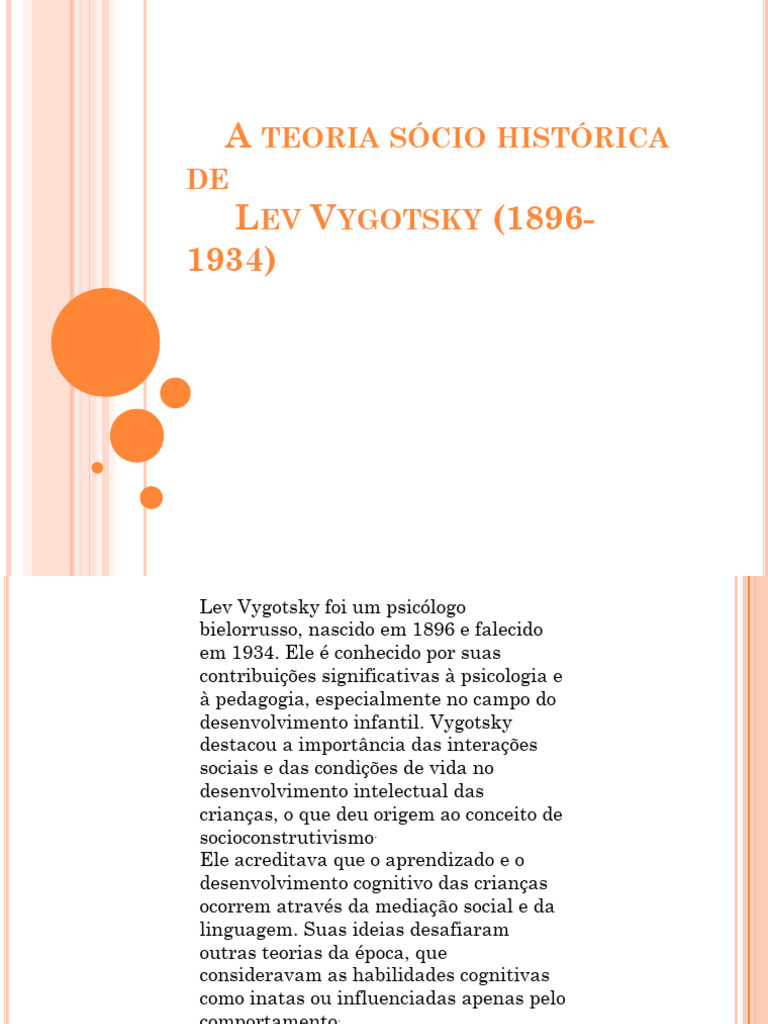 A Teoria Sócio Histórica de Vygotsky | PDF | Pedagogia | Aprendizado