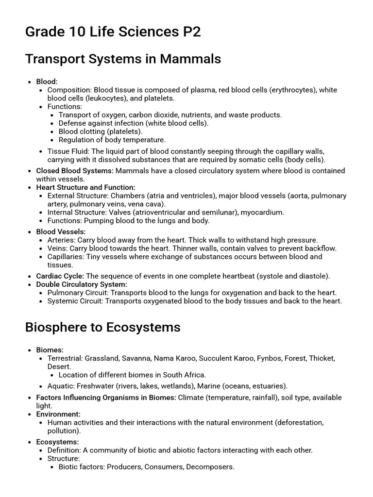 LifescienceGRADE10FINALEXAMSCOPE StudyGuide | PDF | Ecosystem | Heart