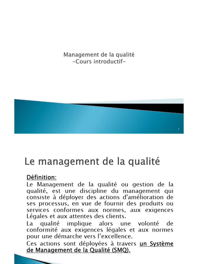Management de La Qualité 1 | PDF | Management de la qualité | Système ...