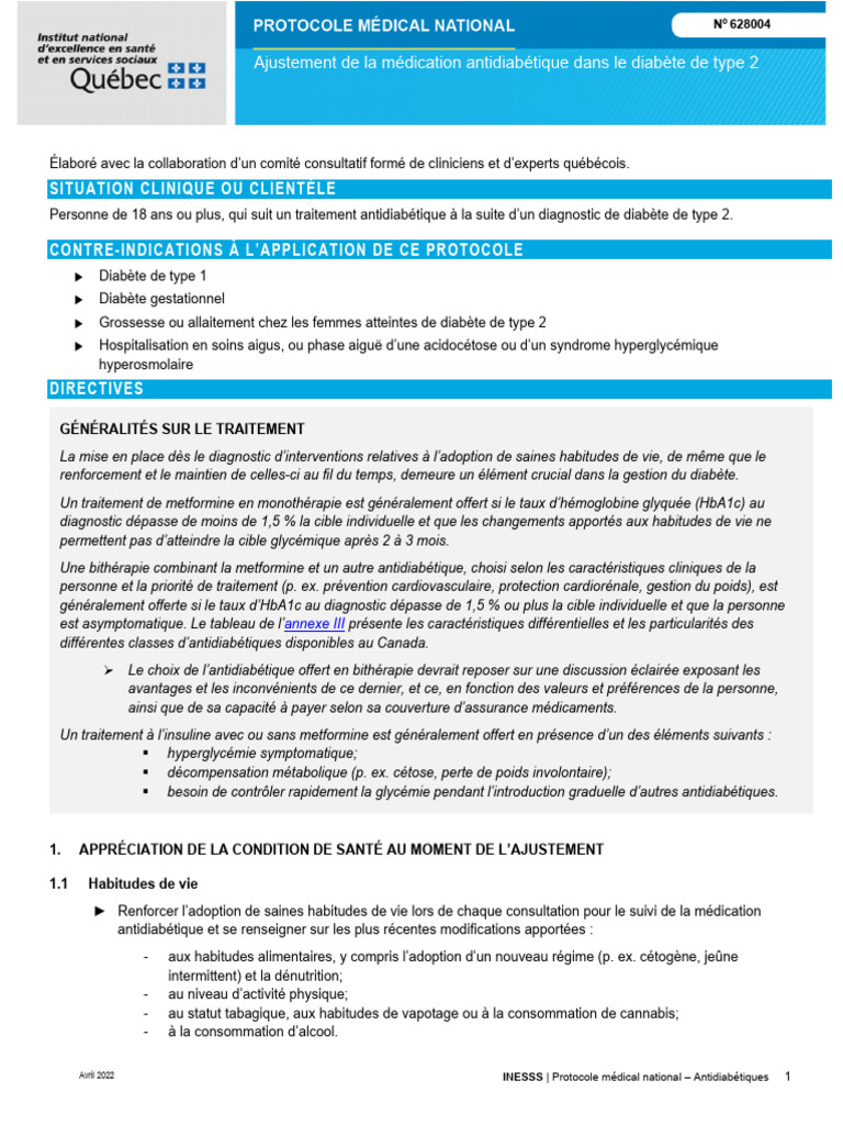 INESSS Protocole Ajustement Antidiabetiques | PDF | Hémoglobine glyquée ...