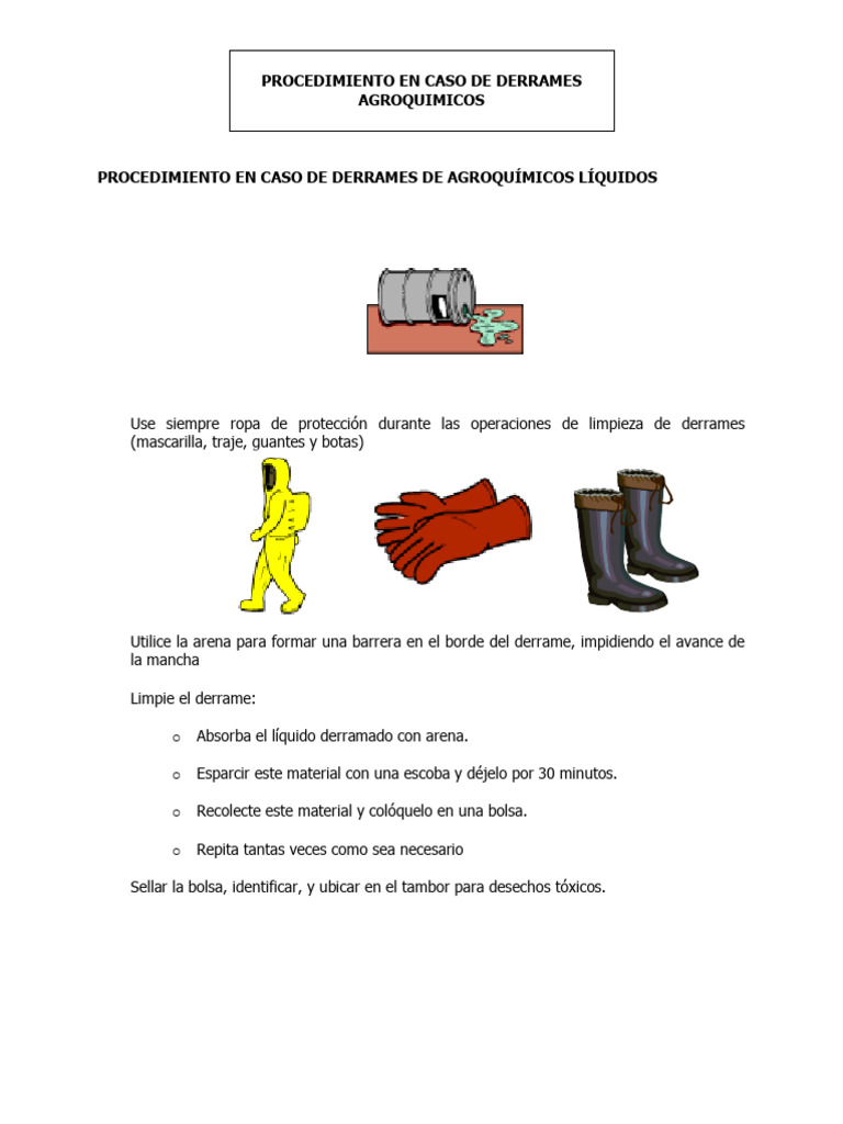 CAP. Procedimiento en Caso de Derrames Agroquimicos | PDF