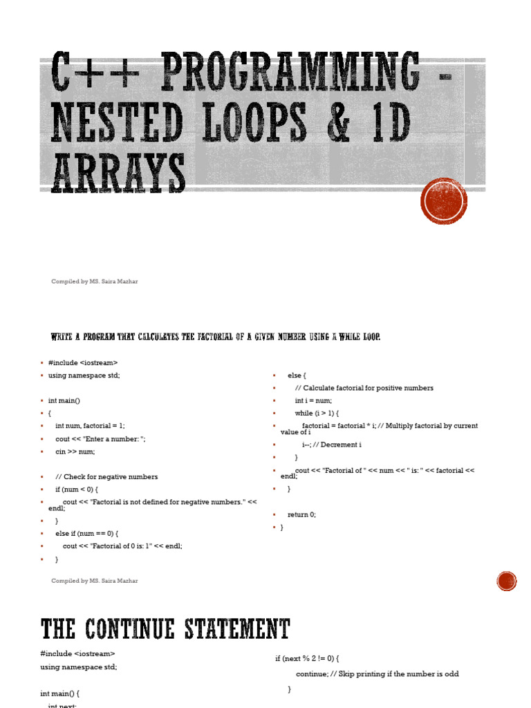 C++ Programming - Nested Loops & 1D Arrays | PDF | Computer Engineering ...
