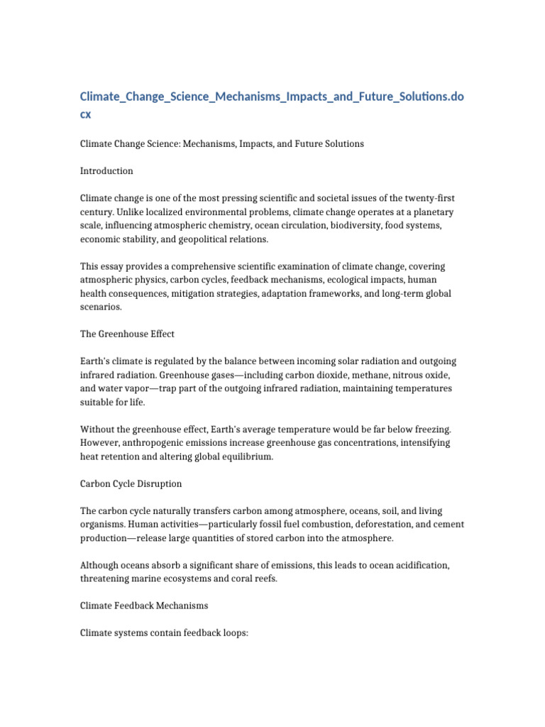 Climate Change Science Mechanisms Impacts and Future Solutions | PDF ...