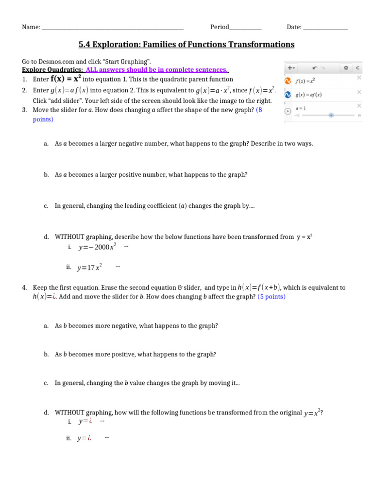 Aribelah Dinh-Applegate - Desmos Functions Transformations Exploration ...