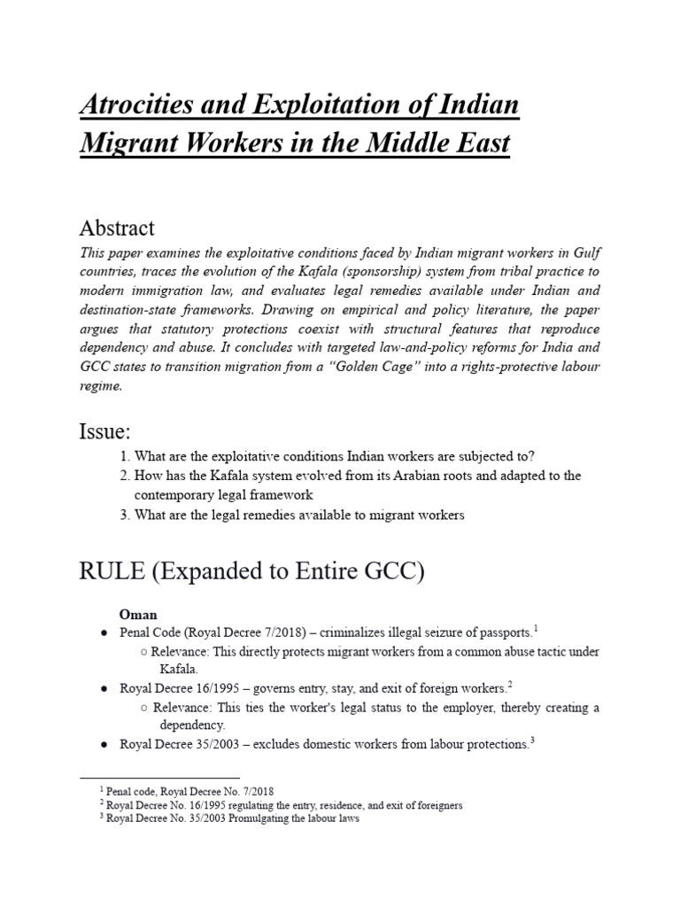 Atrocities and Exploitation of Indian Migrant Workers in The Middle ...