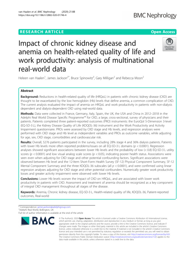 Impact of Chronic Kidney Disease and Anemia On Health Related Quality ...