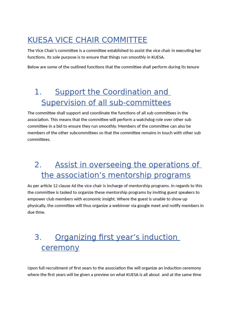Kuesa Vice Chair Committee Functions | PDF | Committee | Government