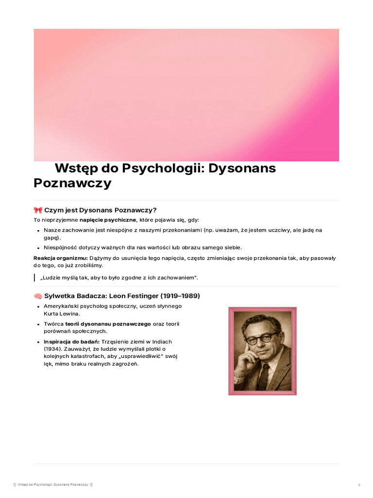 WSTP Do Psychologii Dysonans Poznawczy | PDF