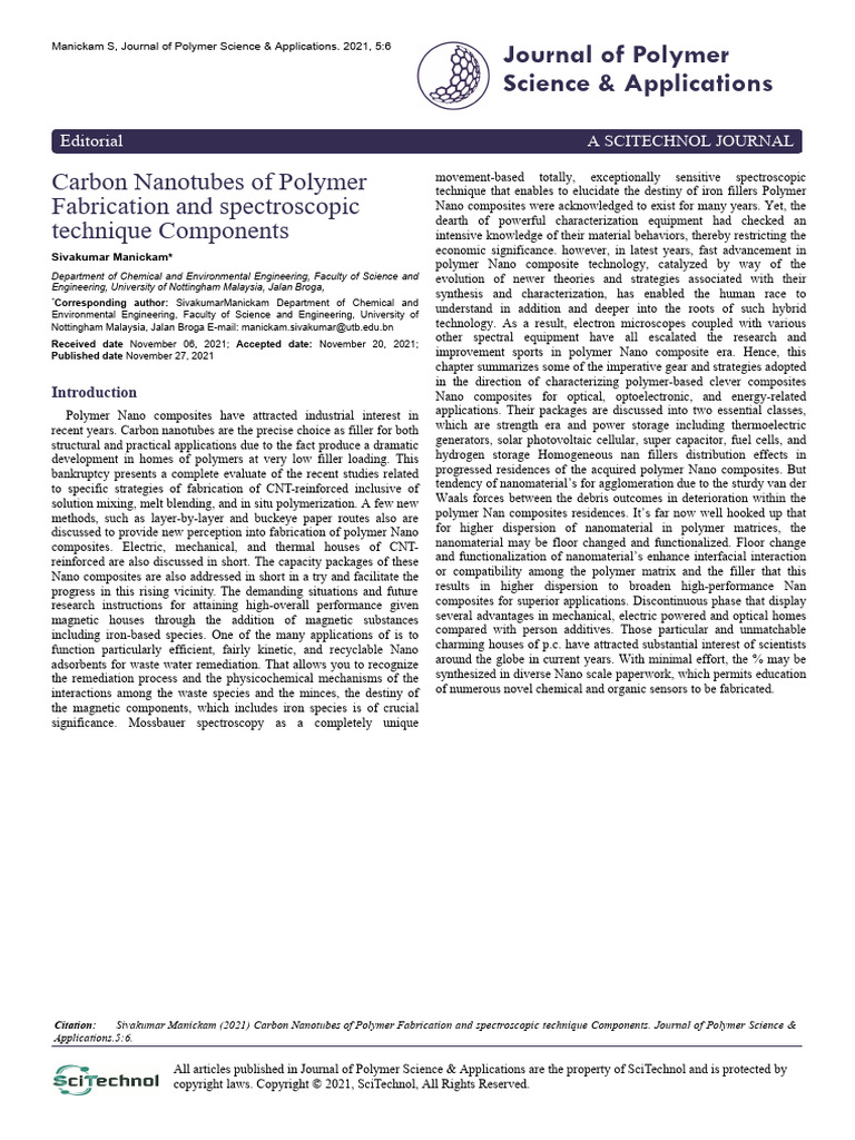 Carbon Nanotubes of Polymer Fabrication and Spectroscopic Technique ...