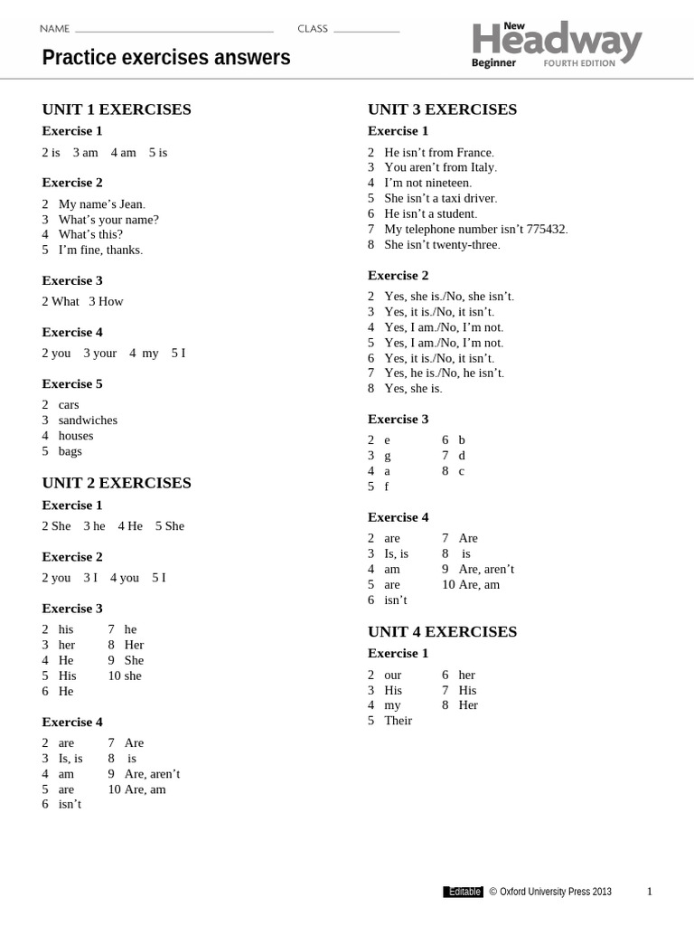 Hwy Beg Grammar Reference Exercises Answers | PDF
