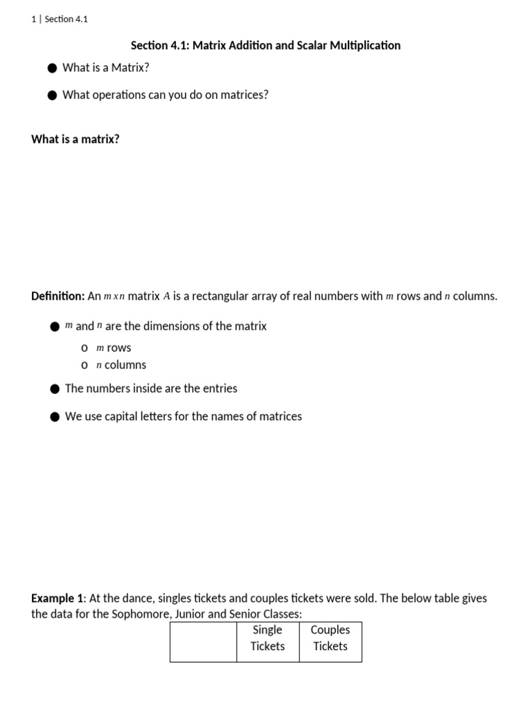 Section 4.1 Fill-In Notes | PDF | Matrix (Mathematics) | Functions And ...