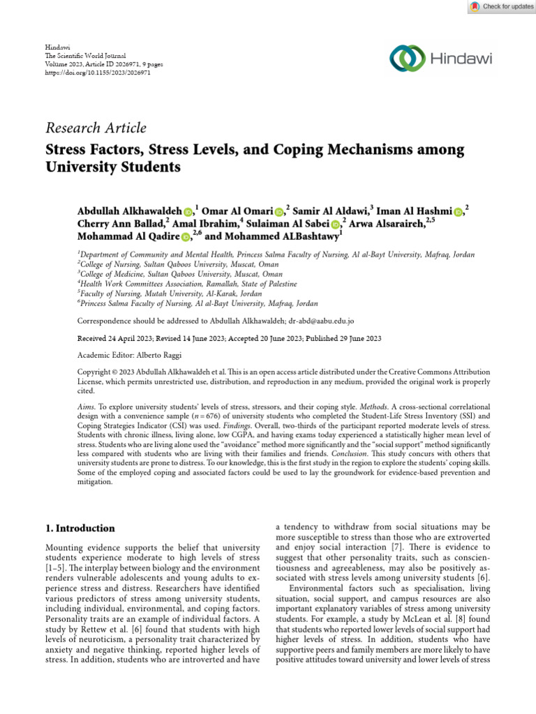 Stress Factors, Stress Levels, and Coping Mechanisms Among University ...