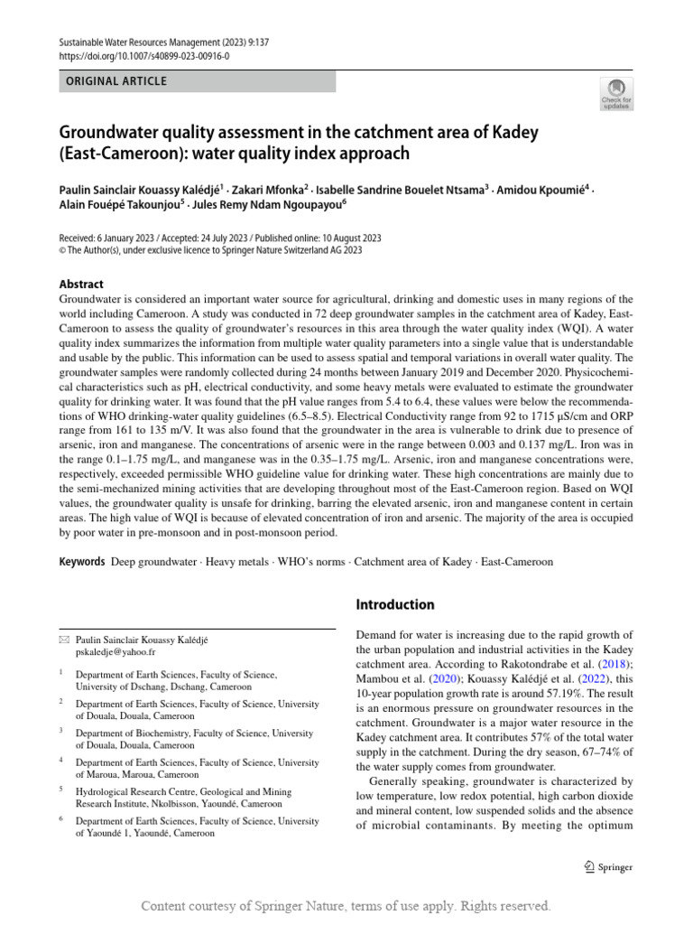 Groundwater Quality Assessment in The Catchment Ar | PDF | Water ...