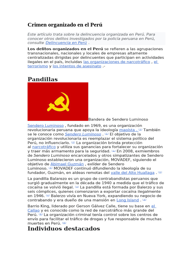 Crimen Organizado en El Perú | PDF | Perú | Comercio ilegal de drogas