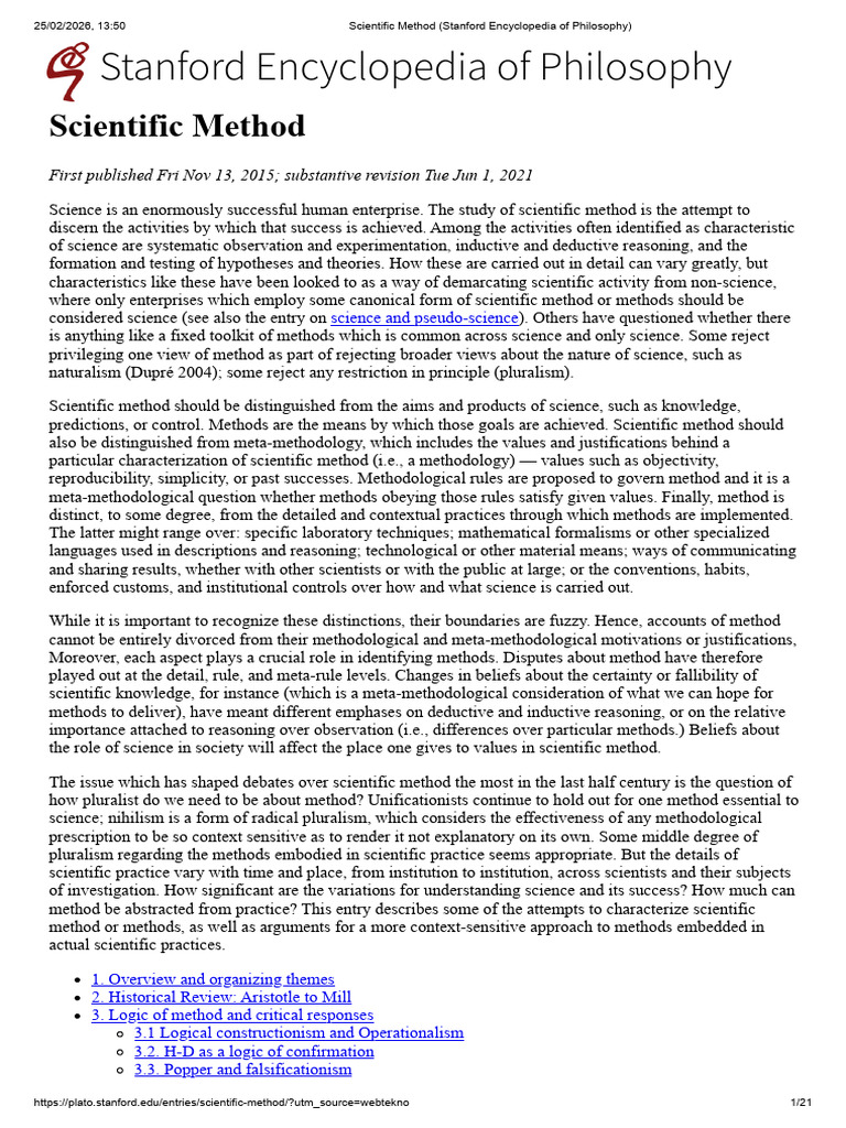 Scientific Method (Stanford Encyclopedia of Philosophy) | PDF ...