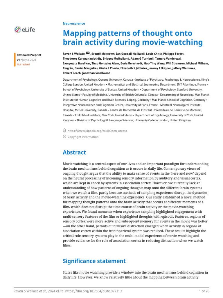 Mapping Patterns of Thought Onto Brain Activity During Movie-Watching ...