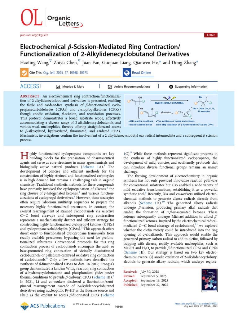 Electrochemical β Scission Mediated Ring Contraction Functionalization ...