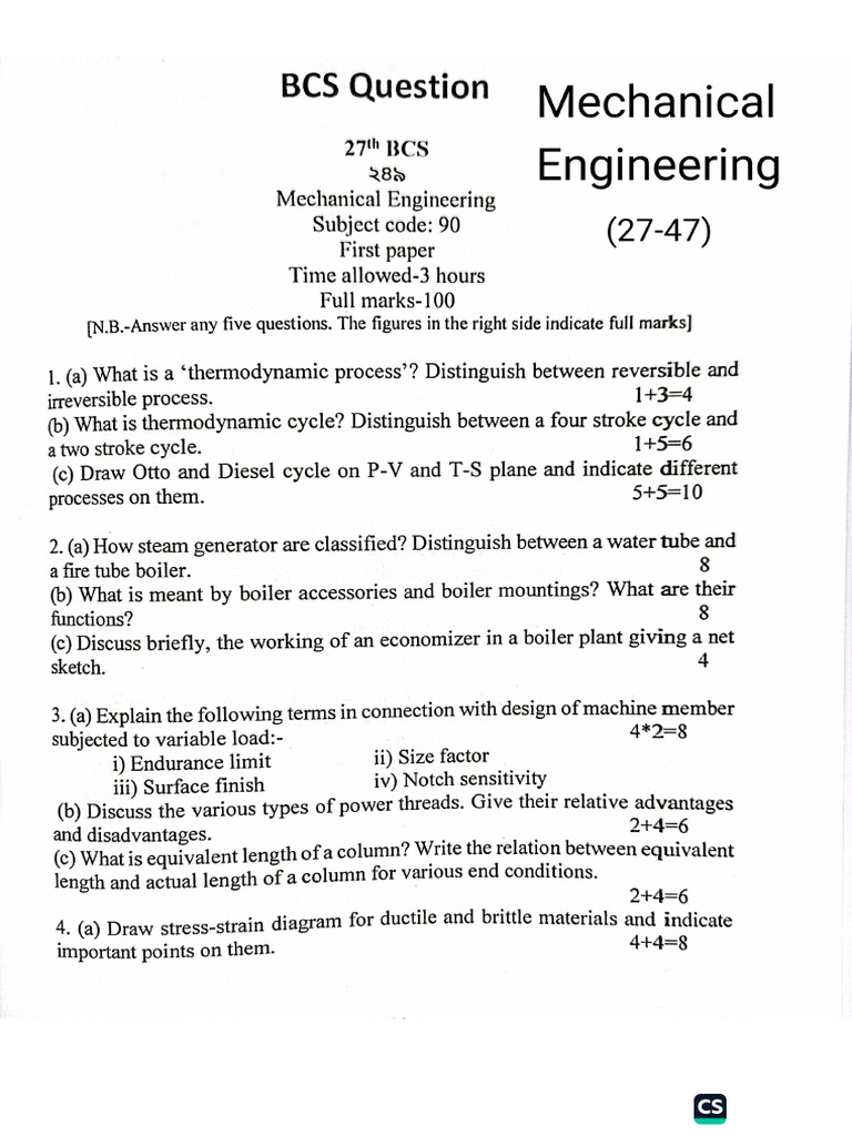 Bcs Mechanical 27 To 47 All Questions | PDF