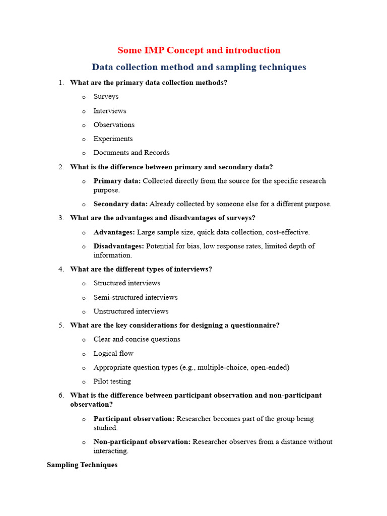 DATA Collection Method and Sampling Techniques | PDF | Sampling ...