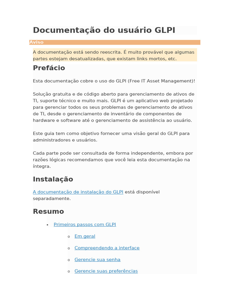 Documentação Do Usuário GLPI | PDF | Teclado de computador | Janela ...