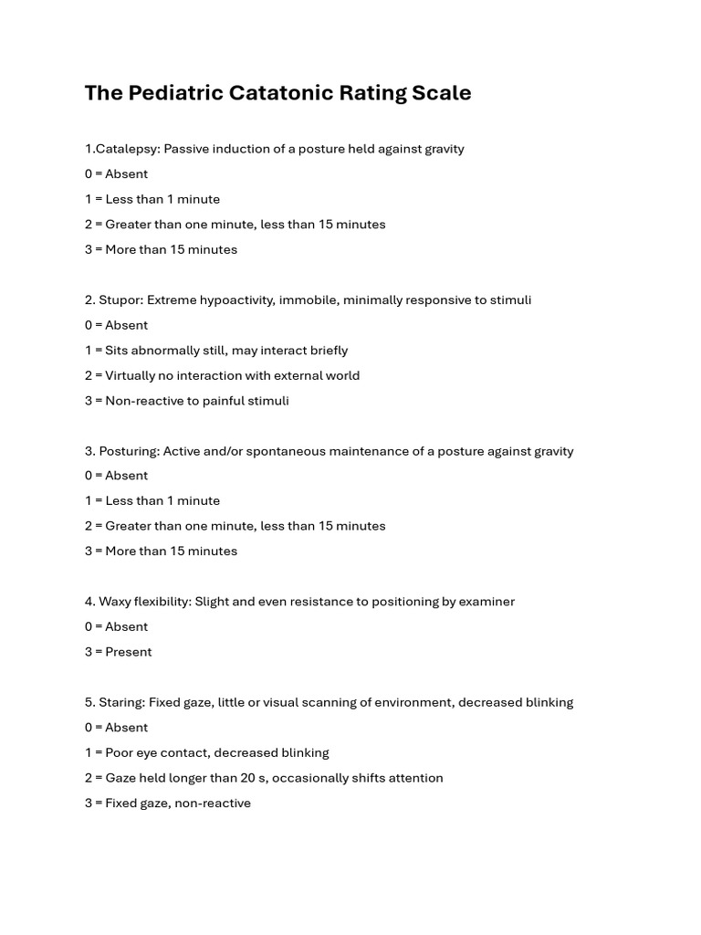 Paediatric Catatonia Rating Scale | PDF | Diseases And Disorders ...