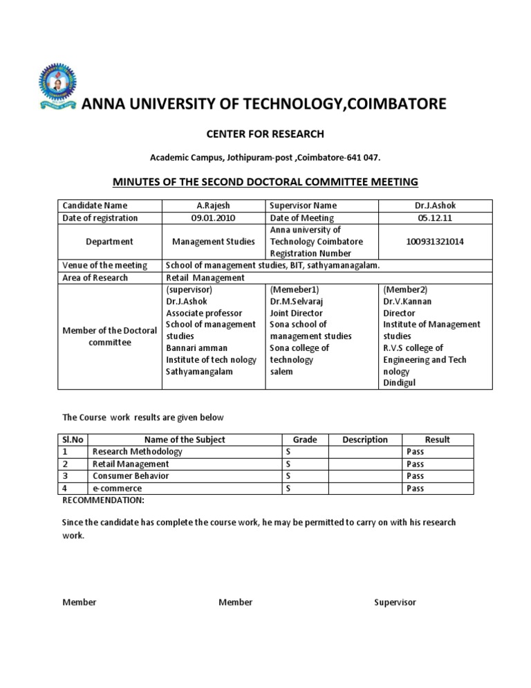 Doctoral Committee Meeting Summary | PDF