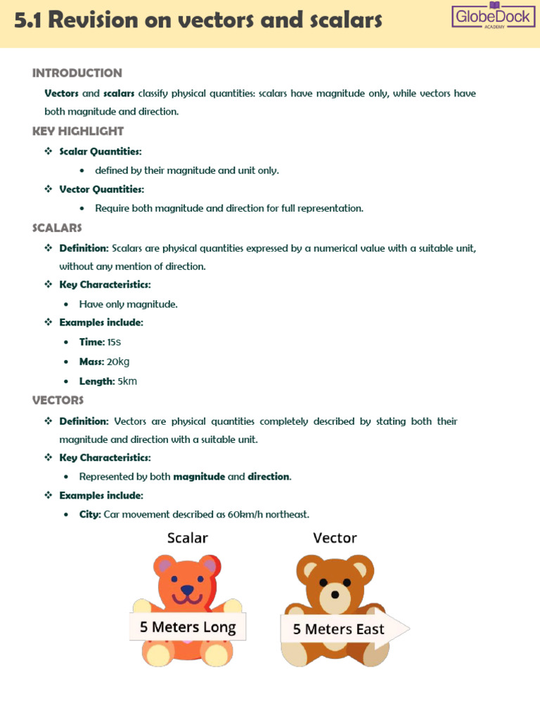 Maths Note Grade-11 U-5, 5.1 Revision On Vectors and Scalars | PDF
