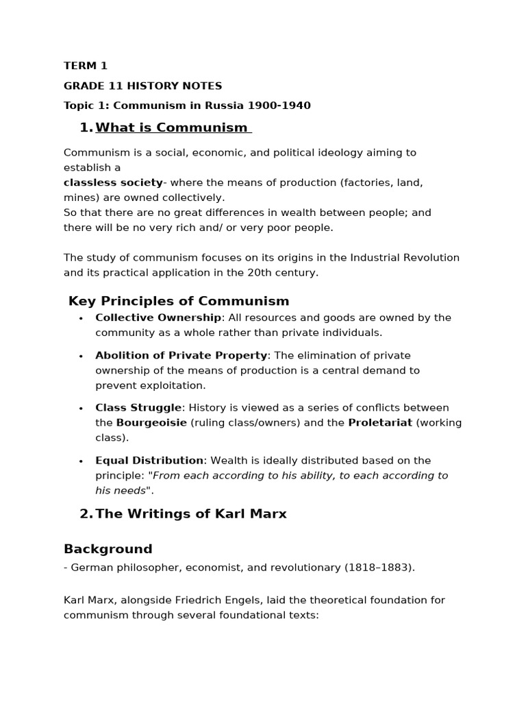 Gr11 Hist Notes Term 1 | PDF | Communism | Karl Marx
