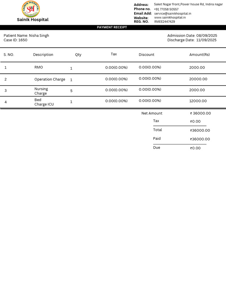 Nisha Sainik Hospital Bill1 | PDF