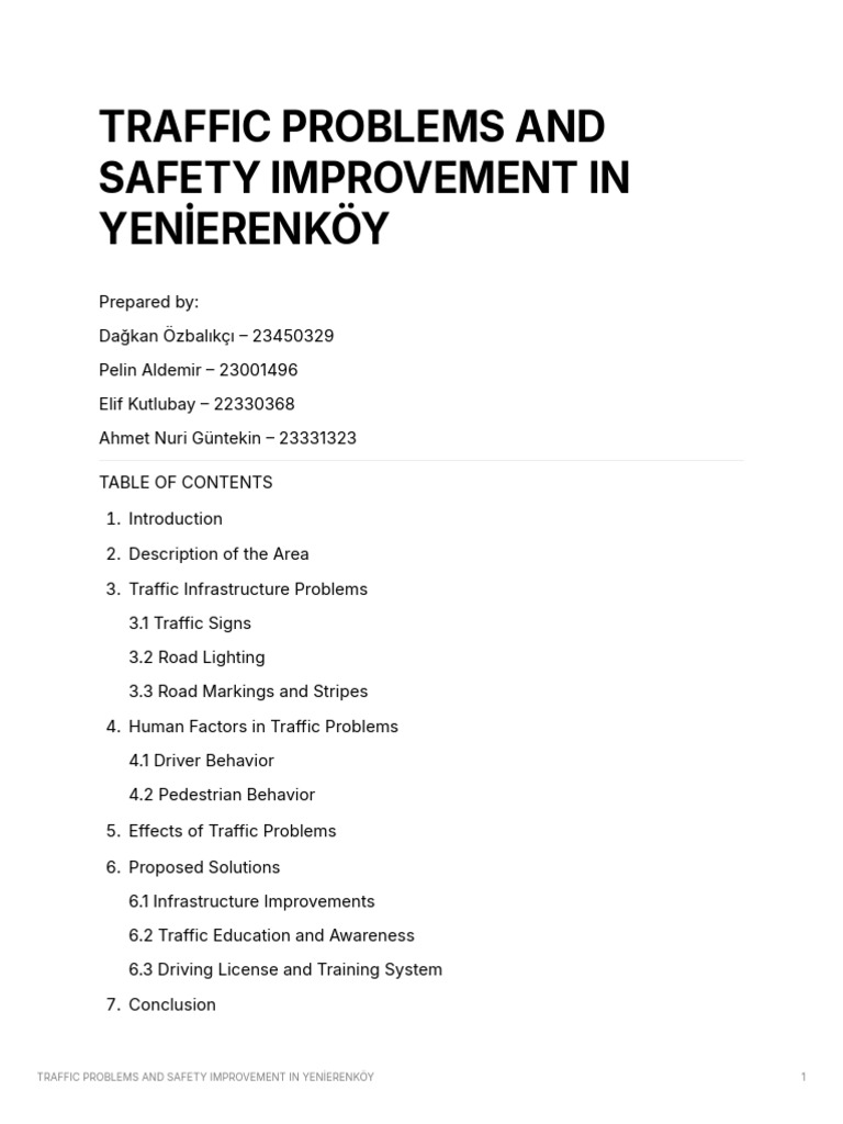 Traffic Problems and Safety Improvement in Yenerenky | PDF | Traffic ...