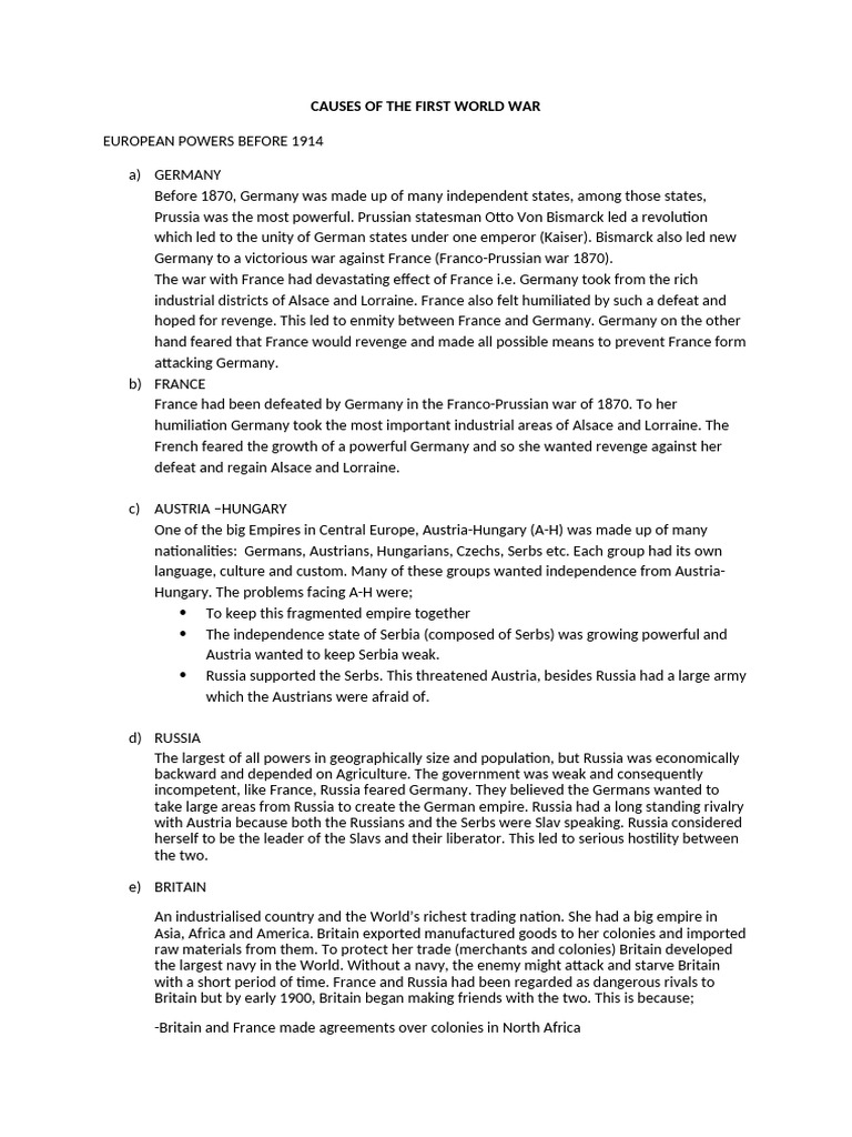 Causes of The First World War | PDF | Balkans | Allies Of World War I