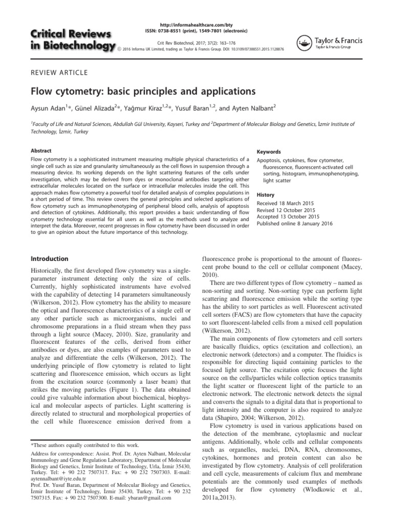 Flow Cytometry Basic Principles and Applications | PDF | Flow Cytometry ...