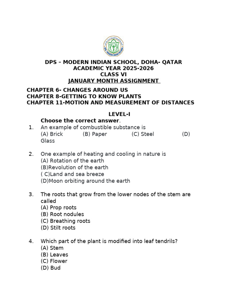 January Month Assignment 2025 2026 Vi | PDF | Plants