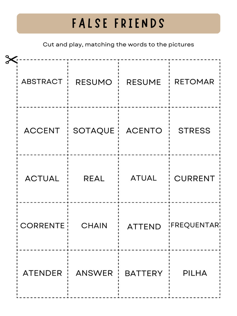 Memory Game Flase Friends | PDF