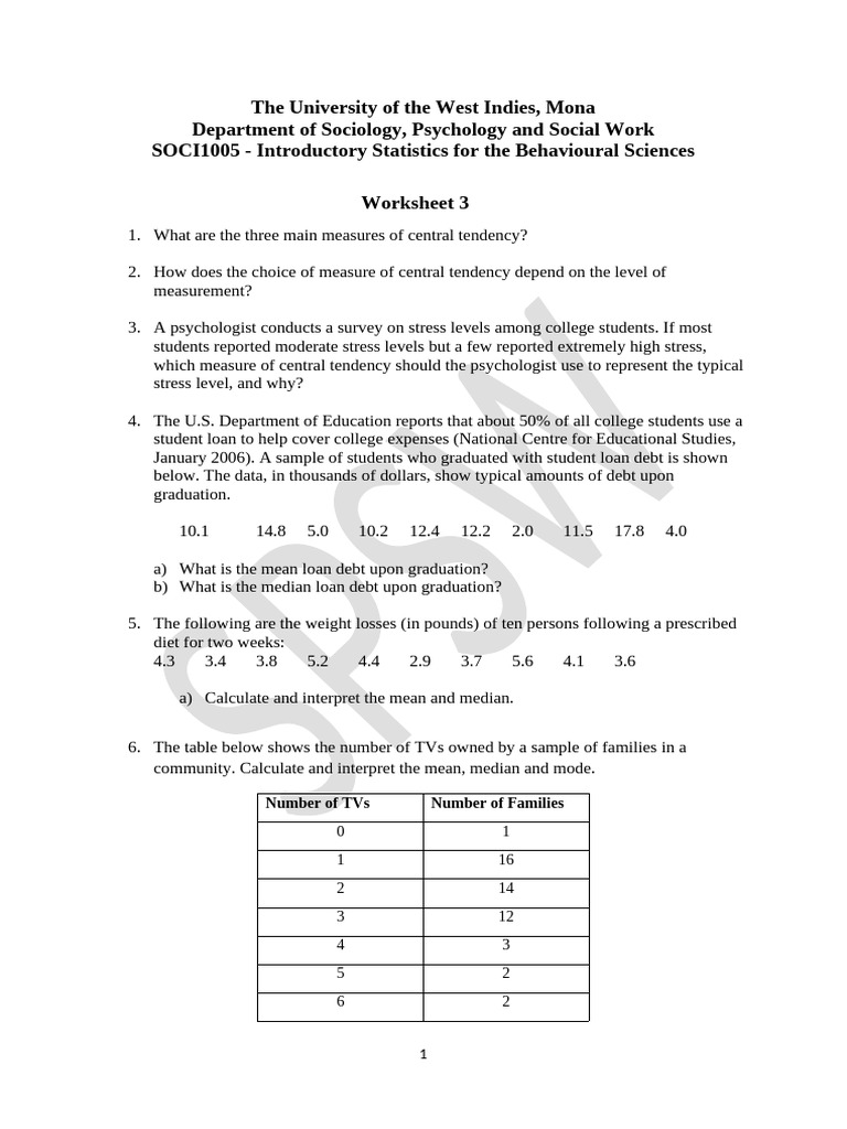 Worksheet 3 25 | PDF | Mean | Median