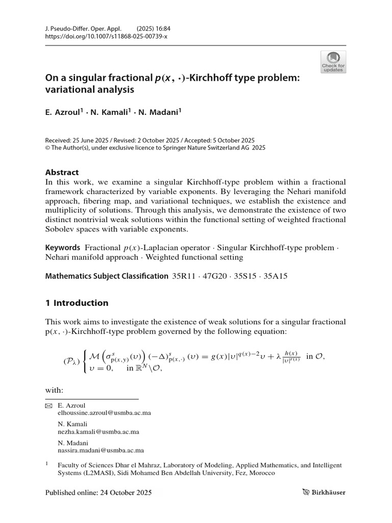 On A Singular Fractional P (X, ) - Kirchhoff Type Problem | PDF ...
