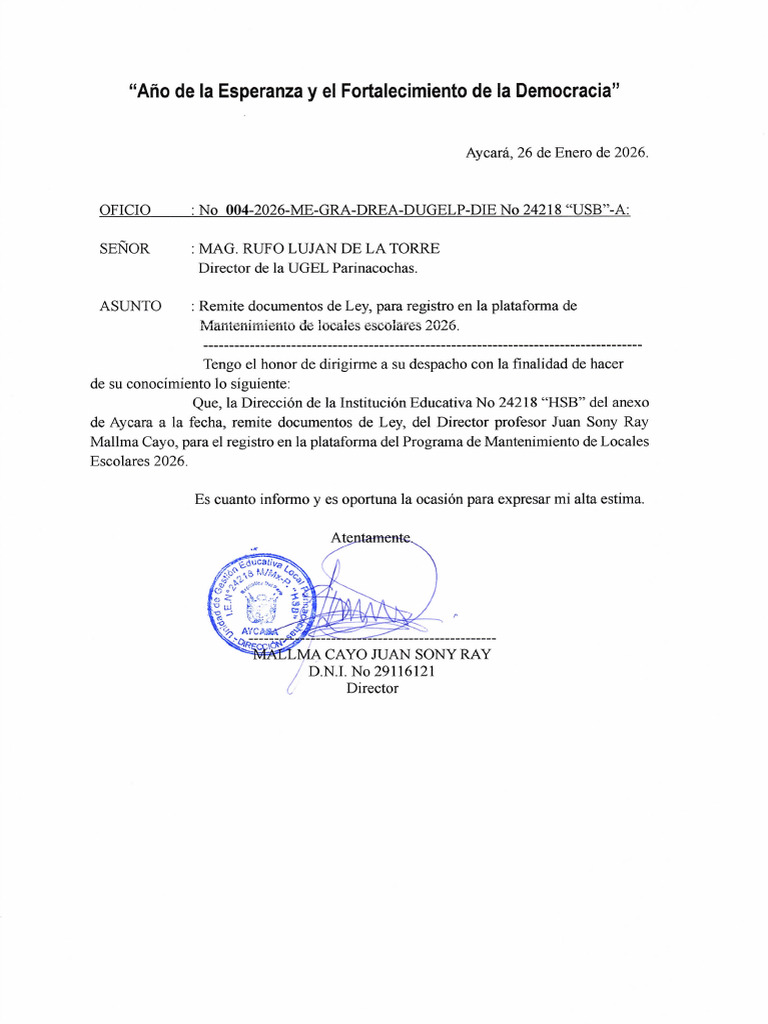 Oficio 004 Remite Documentos de Ley | PDF