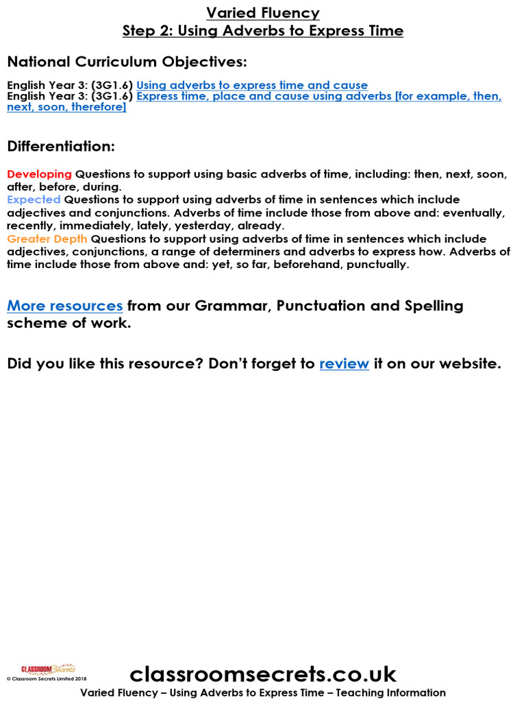 Year 3 Lesson 2 VF Using Adverbs To Express Time Activity 2.347970223 ...