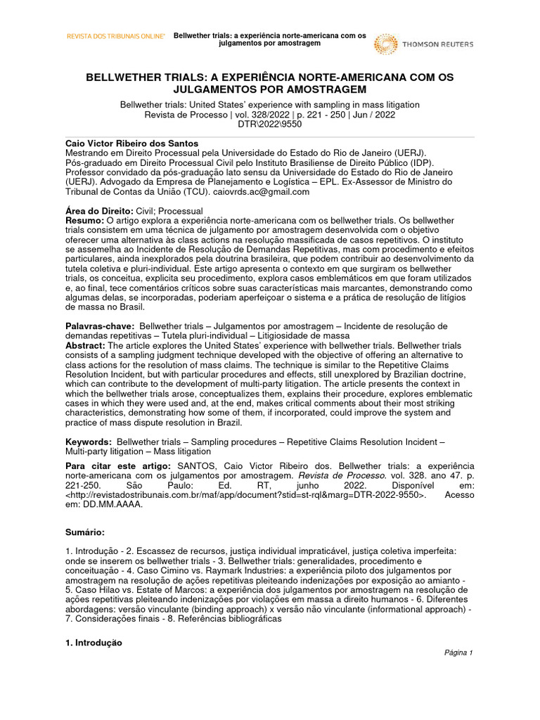 BELLWETHER TRIALS a Experiencia Norte Am | PDF | Indenização | Juiz